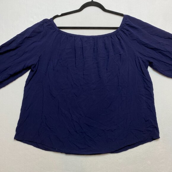 Solitaire Boho Embroidered Floral Blouse Top Women's 2X Blue 3/4 Cold Shoulder - Picture 8 of 11